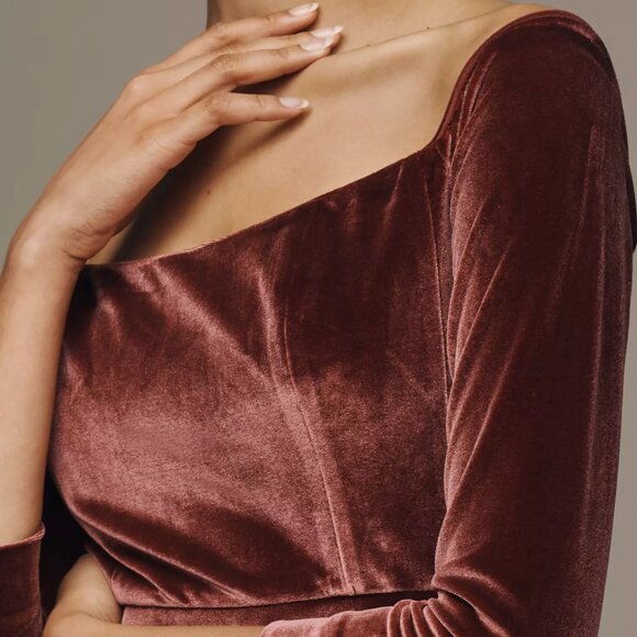 Anthropologie Velvet Long Sleeve Dress in Burgundy Hutch NWT size 4 - Picture 2 of 12